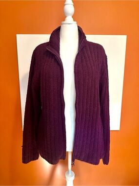 Sahalie Plush Ribbed Full Zip Sweater Jacket Deep Plum Purple Size 2X